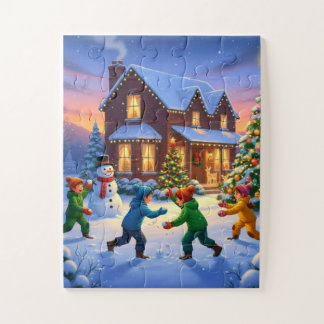 Whimsical Kerst Scene Sneeuwballengevecht Legpuzzel