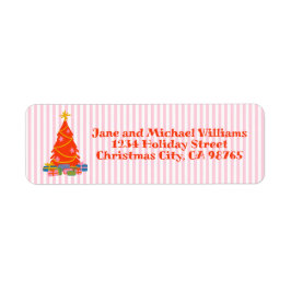 Whimsical Kerst Schattige Xmas Tree Roze Vakantie Etiket