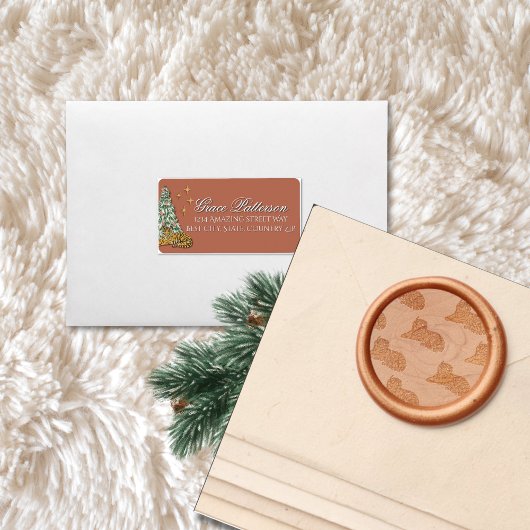 Whimsical Kerst Tijger Roze Adres Etiket