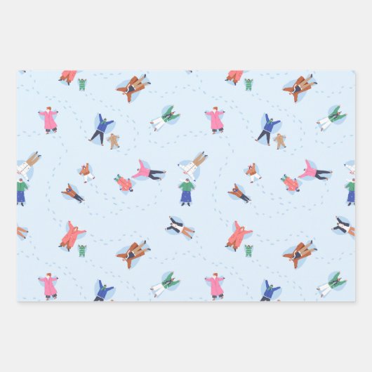 Whimsical Kerst Winter Sneeuw Engelen Schaatsen Inpakpapier Vel (Voorkant 2)