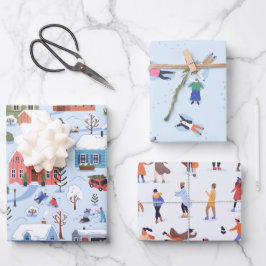 Whimsical Kerst Winter Sneeuw Engelen Schaatsen Inpakpapier Vel