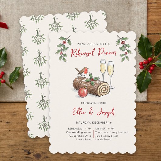 Whimsical Kerstblok Kerst Rehearsal Dinner Kaart