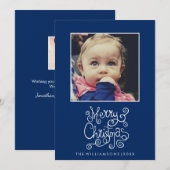 Whimsical KerstBlue Calligraphy Swirl Foto Feestdagenkaart (Voorkant / Achterkant)
