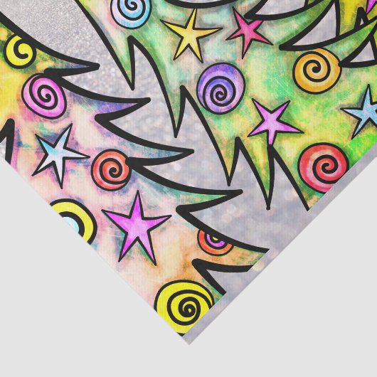 Whimsical Kerstbomen en Birdie Merry Kerstmis Tissuepapier (Detail)