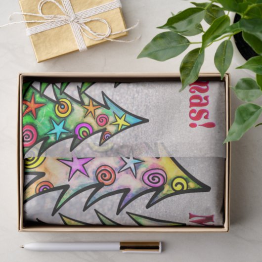 Whimsical Kerstbomen en Birdie Merry Kerstmis Tissuepapier (Geschenk)