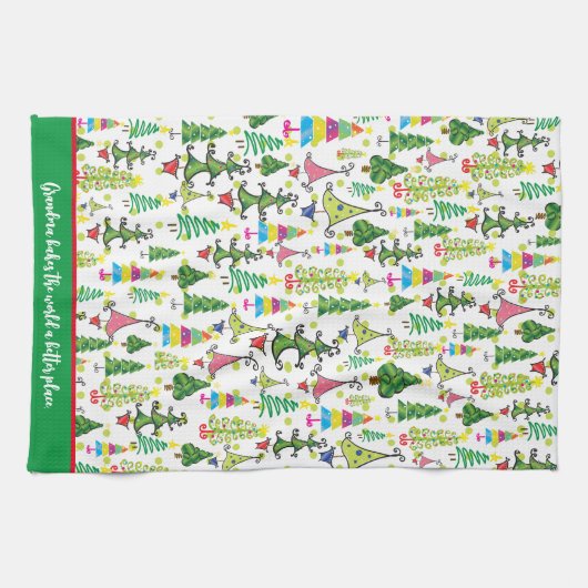 Whimsical Kerstbomen Groene Oma Quote Theedoek (Horizontaal)