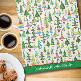 Whimsical Kerstbomen Groene Oma Quote Theedoek
