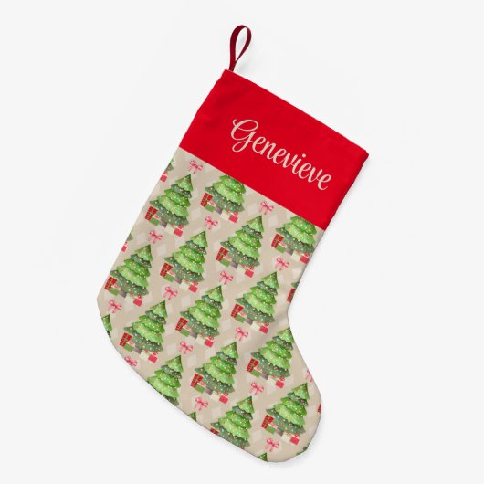 Whimsical-kerstbomen, rode bogen en Cadeaus Kleine Kerstsok (Voorkant (Hangend))