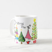 Whimsical Kerstbomen Roze Groen Blauw Script Koffiemok (Voorkant links)