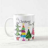 Whimsical Kerstbomen Roze Groen Blauw Script Koffiemok (Links)