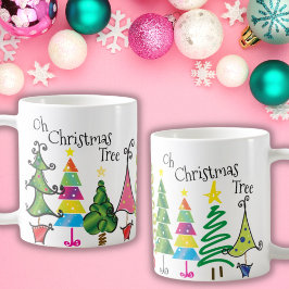Whimsical Kerstbomen Roze Groen Blauw Script Koffiemok