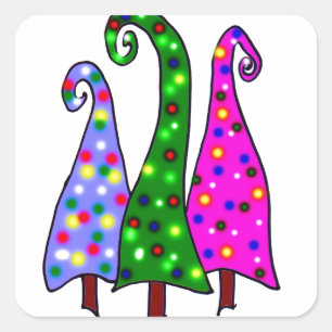 Whimsical-kerstbomen Vierkante Sticker