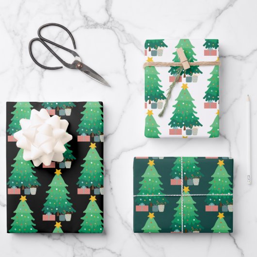 Whimsical-kerstboom en cadeautjes voor kerstmis inpakpapier vel (Voorkant)