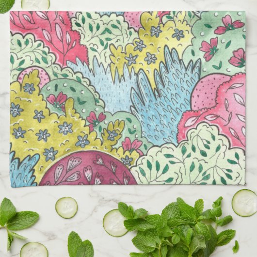 Whimsical-kerstboom en duve-schildering theedoek (Gevouwen)