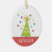 Whimsical Kerstboom Gepersonaliseerde Naam Vakanti Keramisch Ornament (Rechts)