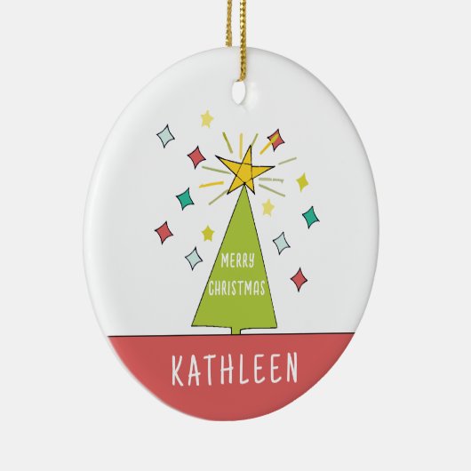 Whimsical Kerstboom Gepersonaliseerde Naam Vakanti Keramisch Ornament (Rechts)