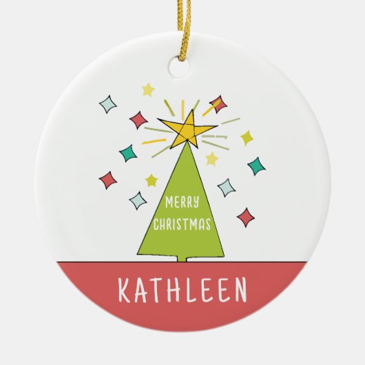 Whimsical Kerstboom Gepersonaliseerde Naam Vakanti Keramisch Ornament (Voorkant)