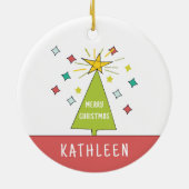 Whimsical Kerstboom Gepersonaliseerde Naam Vakanti Keramisch Ornament (Achterkant)