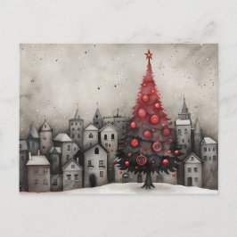 Whimsical Kerstboom Kaart Rood Zwart