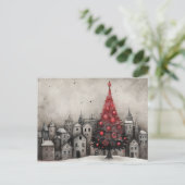 Whimsical Kerstboom Kaart Rood Zwart (Staand voorkant)