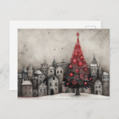 Whimsical Kerstboom Kaart Rood Zwart (Voorkant / Achterkant)