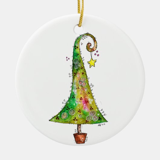Whimsical-kerstboom Keramisch Ornament (Voorkant)
