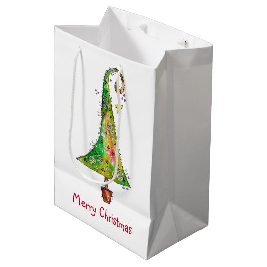 Whimsical-kerstboom Medium Cadeauzakje (Voorkant Gekanteld)