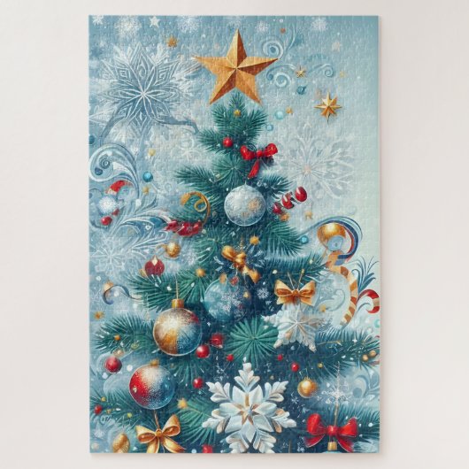 Whimsical Kerstboom met Sneeuwvlokken Legpuzzel (Verticaal)