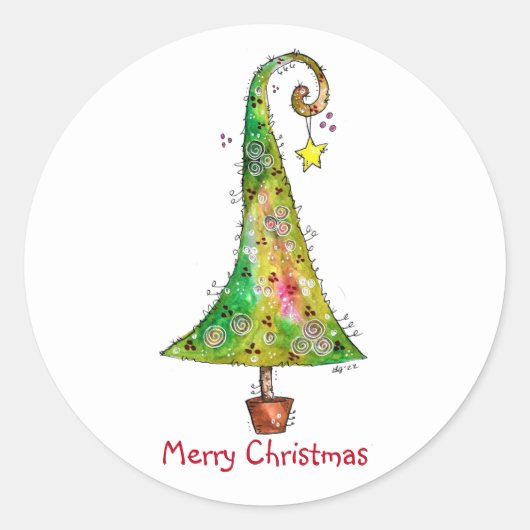 Whimsical-kerstboom Ronde Sticker (Voorkant)