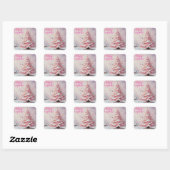 Whimsical Kerstboom Roze Witte wervelingen Sneeuw Vierkante Sticker (Vel)