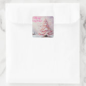 Whimsical Kerstboom Roze Witte wervelingen Sneeuw Vierkante Sticker (Tas)