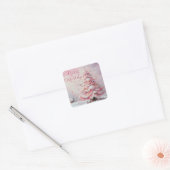 Whimsical Kerstboom Roze Witte wervelingen Sneeuw Vierkante Sticker (Envelop)
