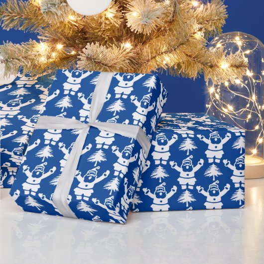 Whimsical kerstboom Santa Claus Navyblue Cadeaupapier (Feestdagen)