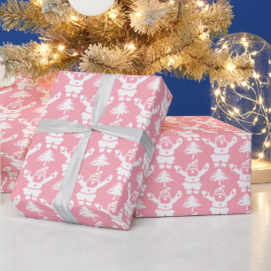 Whimsical kerstboom Santa Claus Pink White Cadeaupapier