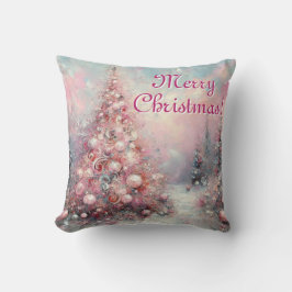Whimsical Kerstboom Seizoensgebonden Roze Wit Kussen
