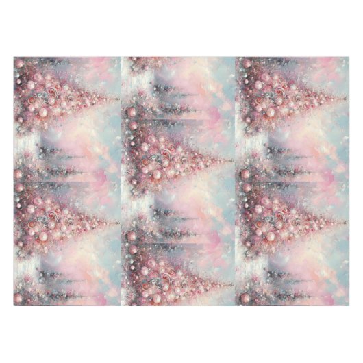 Whimsical Kerstboom Seizoensgebonden Roze Wit Tafelkleed (Voorkant (Horizontaal))