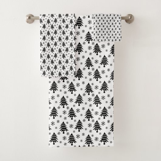 Whimsical-kerstboom Snowflake Black White Bad Handdoek (Insitu)