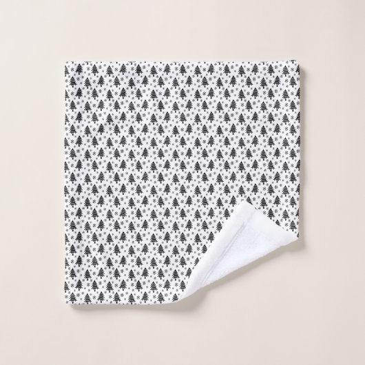Whimsical-kerstboom Snowflake Black White Bad Handdoek (Wasdoekje)