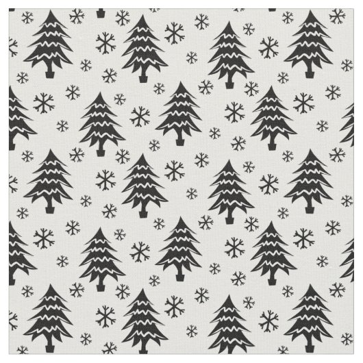Whimsical-kerstboom Snowflake Black White Stof (Close Up)