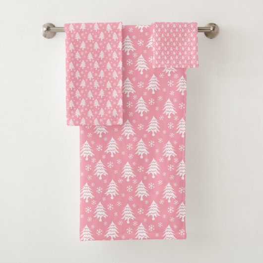 Whimsical-kerstboom Snowflake Pink White Bad Handdoek (Insitu)