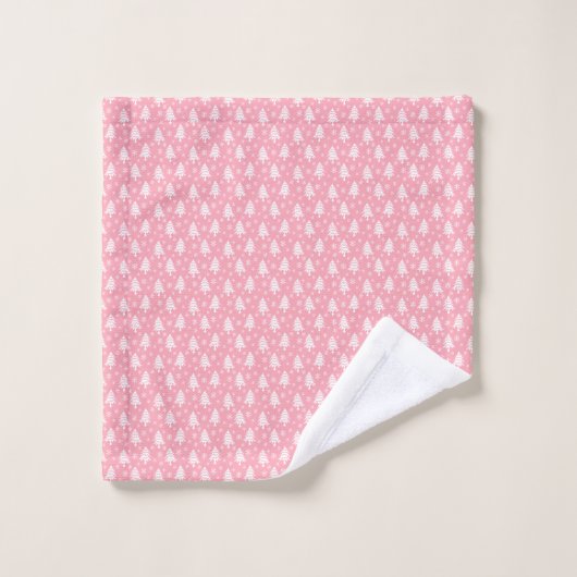 Whimsical-kerstboom Snowflake Pink White Bad Handdoek (Wasdoekje)