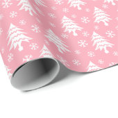 Whimsical-kerstboom Snowflake Pink White Cadeaupapier (Rol Hoek)