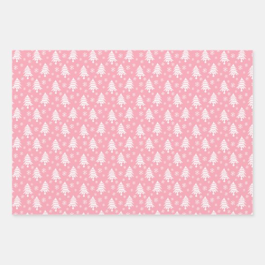 Whimsical-kerstboom Snowflake Pink White Inpakpapier Vel (Voorkant 2)