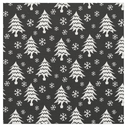 Whimsical-kerstboom Snowflake White Black Stof (Close Up)