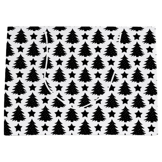 Whimsical-kerstboom Star Black White Groot Cadeauzakje (Voorkant)
