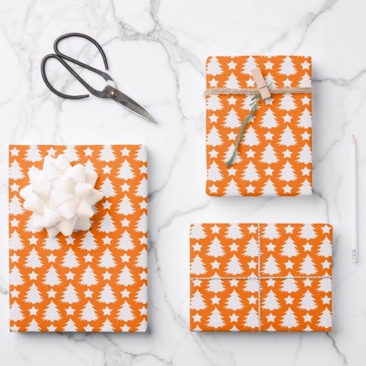 Whimsical-kerstboom Star Oranje White Inpakpapier Vel (Voorkant)