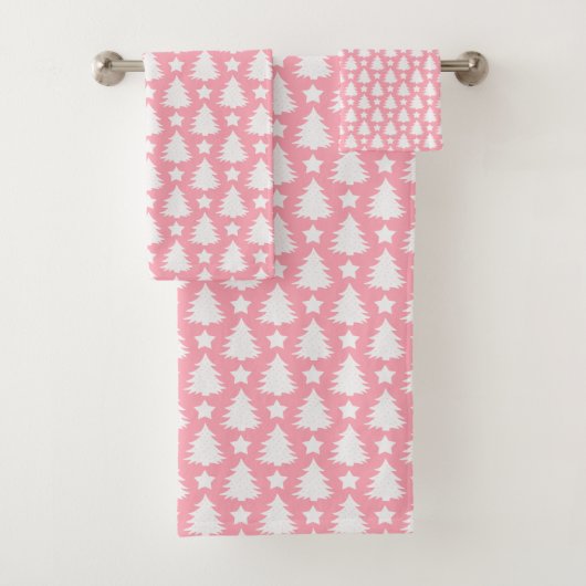 Whimsical-kerstboom Star Pink White Bad Handdoek (Insitu)