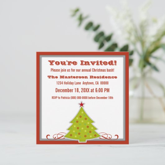 Whimsical-kerstboomfeest Uitnodigen Kaart (Staand voorkant)