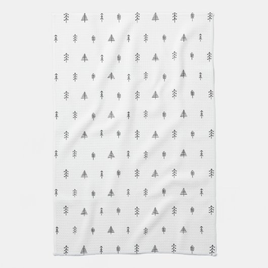 Whimsical-kerstboompatroon - zwart-wit theedoek (Verticaal)