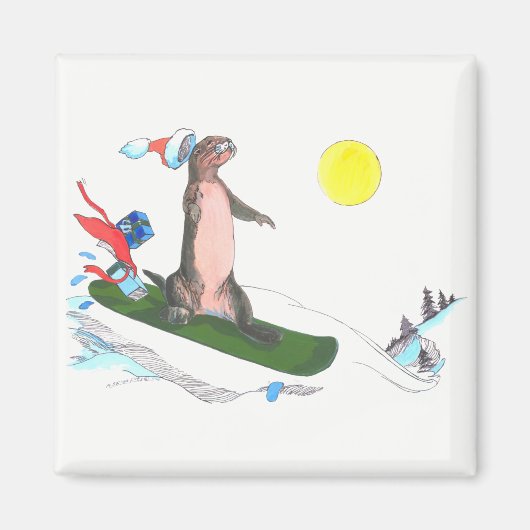 Whimsical Kerstcute Otter Snowboarder Magneet (Voorkant)